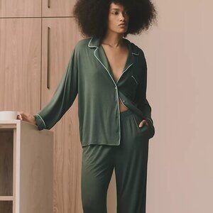 By Anthropologie Briar Piped Pajama Top | Size L | Forrest Green | Lounge Soft